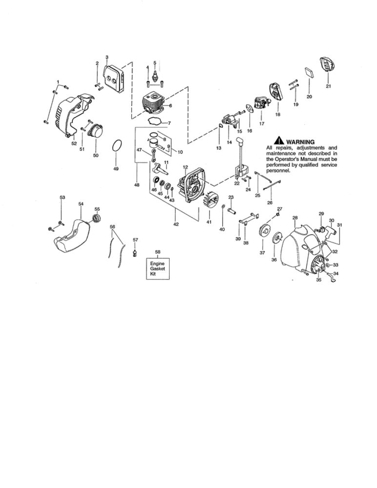 Crankcase/Cylinder/Fuel Tank Diagram and Parts List for SST25CE Type 1 Weed Eater Trimmer